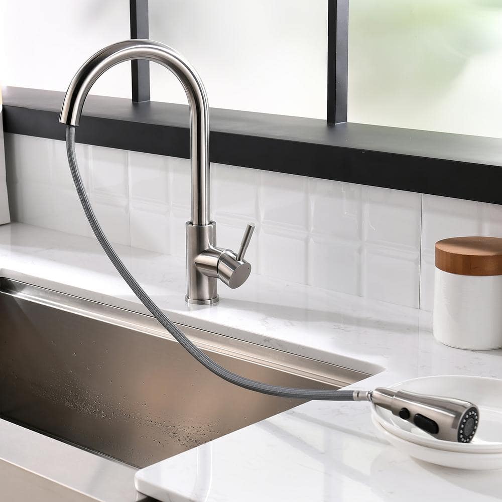  Single Handle Touch Sensor Gooseneck Pull Down Sprayer Kitchen Faucet In Brushed Nickel
