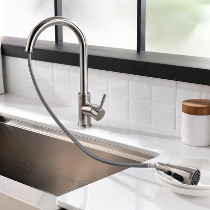  Single Handle Touch Sensor Gooseneck Pull Down Sprayer Kitchen Faucet In Brushed Nickel
