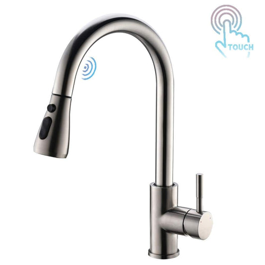  Single Handle Touch Sensor Gooseneck Pull Down Sprayer Kitchen Faucet In Brushed Nickel