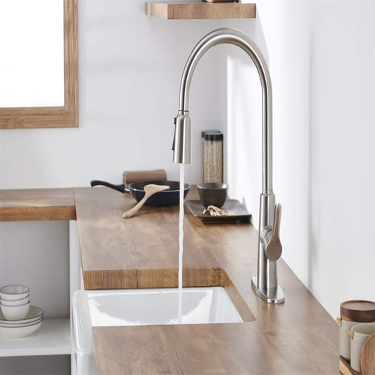  Kitchen Sink Faucet With Pull Out Sprayer Deckplate Included In Brushed Nickle