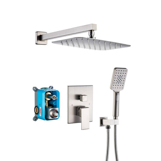  Rainfall 12 In. Square Shower Head Combo Set With Rough-in Valve Body And Trim Included In Brushed Nickel