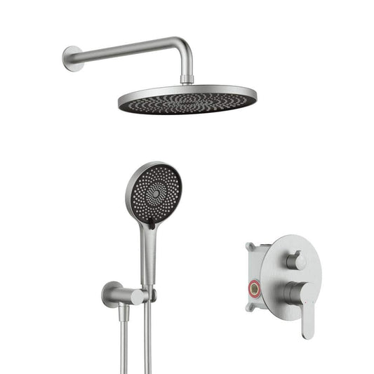  Single-Handle 3-Spray Round Ultra-thin Shower Faucet With 2 Way Pressure Balance Shower Valve Kit In Brushed Nickel