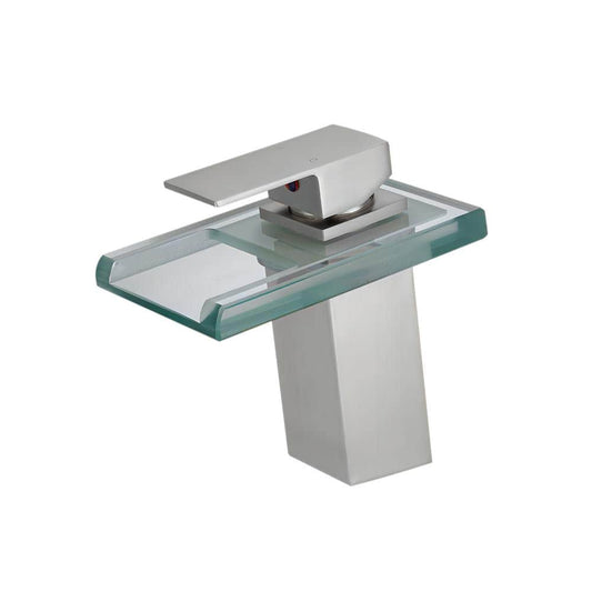  Single Handle Single Hole Bathroom Faucet With Deckplate Led Glass Faucet In Brushed Nickel