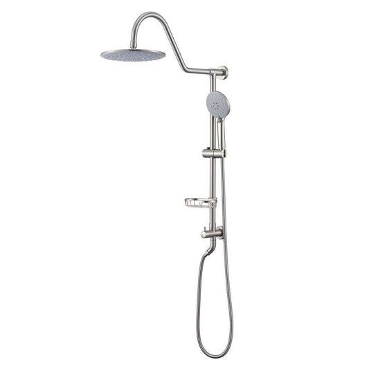  5-Spray Patterns 8 In. 2.5 GPM Rain Wall Mount Dual Shower Heads With Handheld Shower System In Brushed Nickel