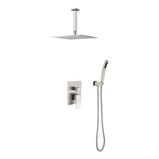  1-Spray 10 In. Rain Dual Shower Head Dual Rain Systems 2.5 GPM Wall Mounted Shower In Brushed Nickel