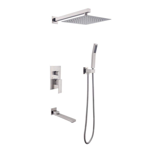  1-Spray 10 In. Dual Rain Shower Head Systems 2.5 GPM Wall Mounted Shower In Brushed Nickel