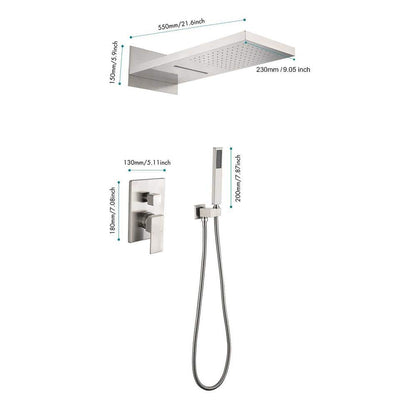  1-Spray Wall Mounted Waterfall Dual Rain Shower System 1.5 GPM In Brushed Nickel