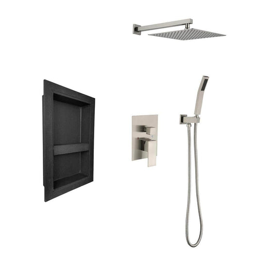  1-Spray Shower System 2.5 GPM With Dual Rain Shower Head, Hand Shower Head, Water Control Valve In Brushed Nickel
