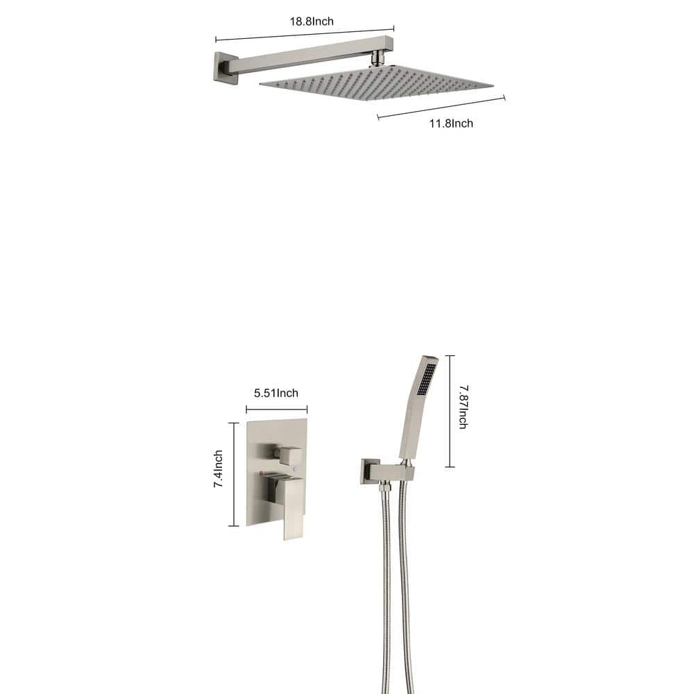  1-Spray Patterns Dual Wall Mount With Shower Head 1.5GPM, In Brushed Nickel