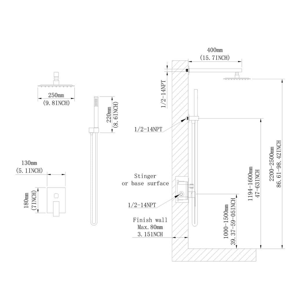  1-Spray Patterns Shower Head With Dual Wall Mount 1.5 GPM In Brushed Nickel