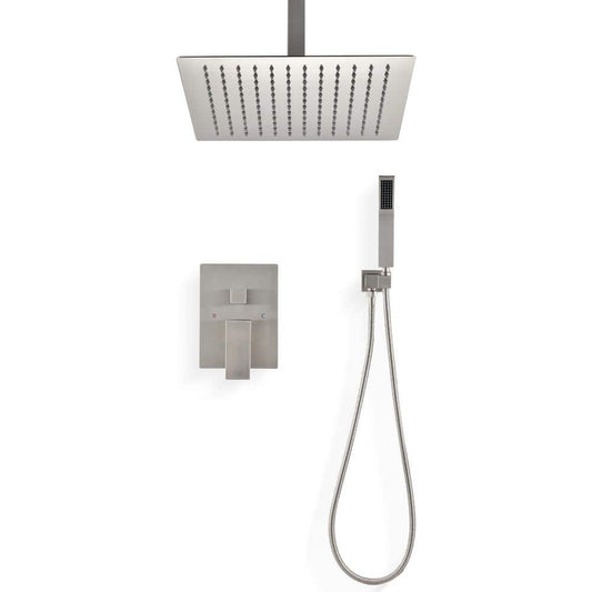  1-Spray Patterns Shower Head With Dual Ceiling Mount1.5 GPM In Brushed Nickel