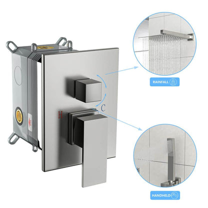  1-Spray 10 In. 1.8 GPM Dual Ceiling Mount Shower Head And Handheld Shower Head In Brushed Nickel