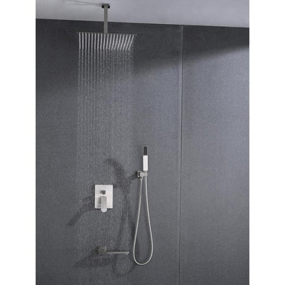  2-Spray 2 GPM Rectangle Ceiling Mounted Dual Shower System Combo Set With 16 In Shower Head In Brushed Nickel