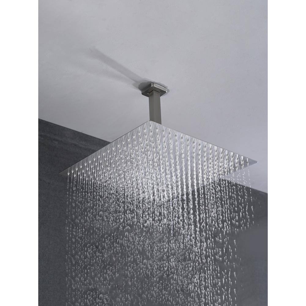  2-Spray 2 GPM Rectangle Ceiling Mounted Dual Shower System Combo Set With 16 In Shower Head In Brushed Nickel
