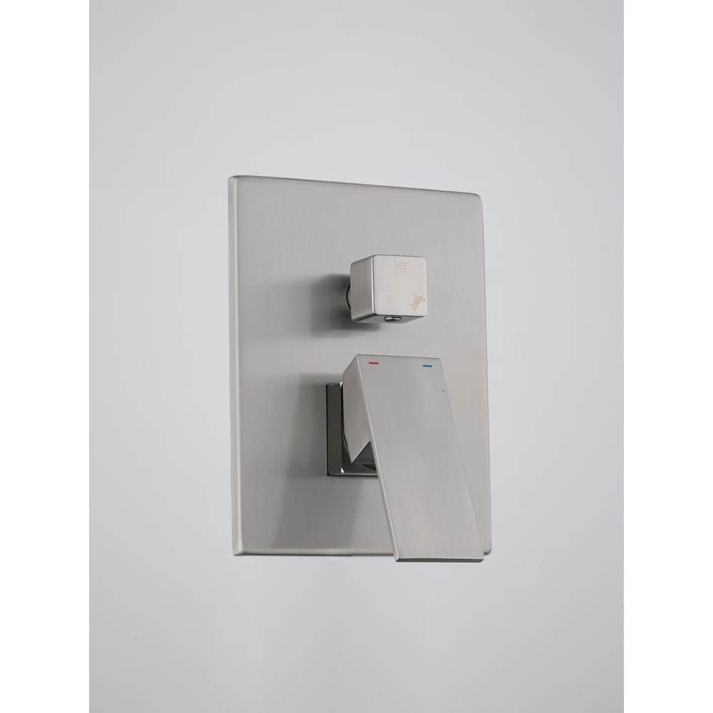  2-Spray 2 GPM Rectangle Ceiling Mounted Dual Shower System Combo Set With 16 In Shower Head In Brushed Nickel