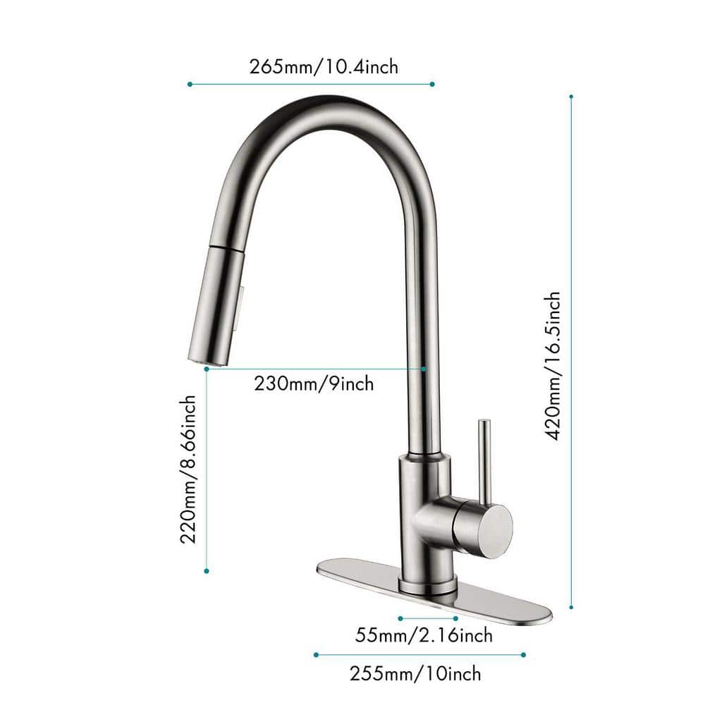  Deck Mount High-Arc Kitchen Faucet With Pull Down Sprayer In Brushed Nickel