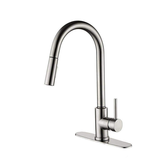  Deck Mount High-Arc Kitchen Faucet With Pull Down Sprayer In Brushed Nickel