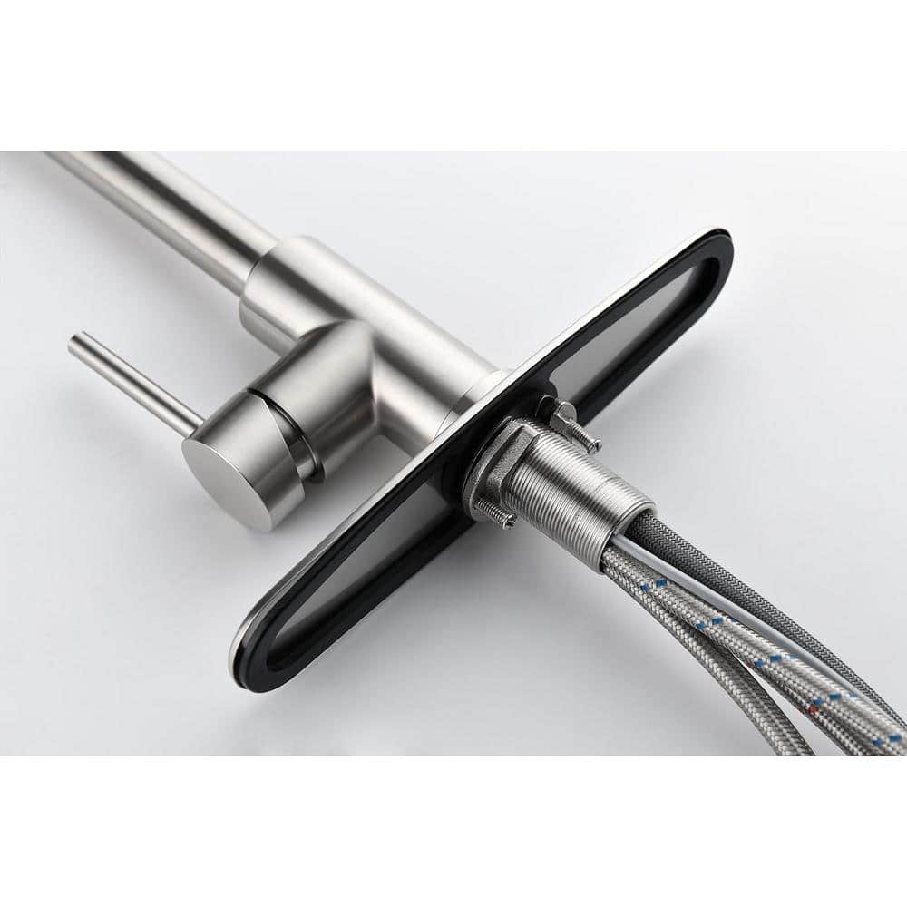  Deck Mount High-Arc Kitchen Faucet With Pull Down Sprayer In Brushed Nickel