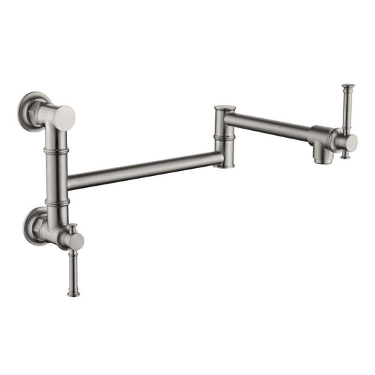  Wall Mount Pot Filler Faucet Pot Filler Faucet, Modern Brass Pot Filler Two-Attachment In Brushed Nickel