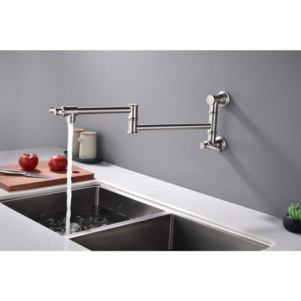 Pot Filler Faucet Wall Mount Pot Filler Faucet, Modern Brass Pot Filler Two-Attachment Wall Mount Folding Kitchen