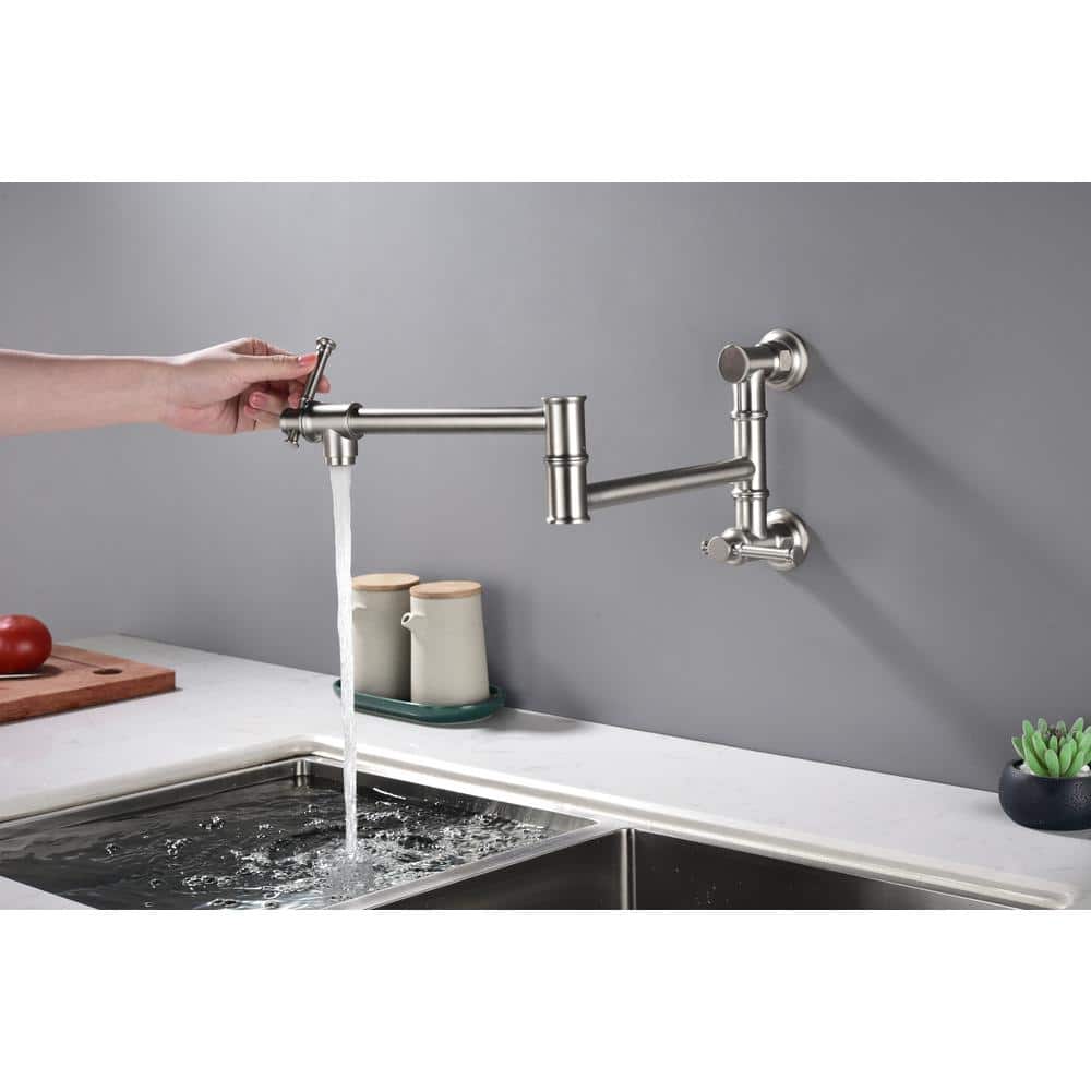  Pot Filler Faucet Wall Mount Pot Filler Faucet, Modern Brass Pot Filler Two-Attachment Wall Mount Folding Kitchen