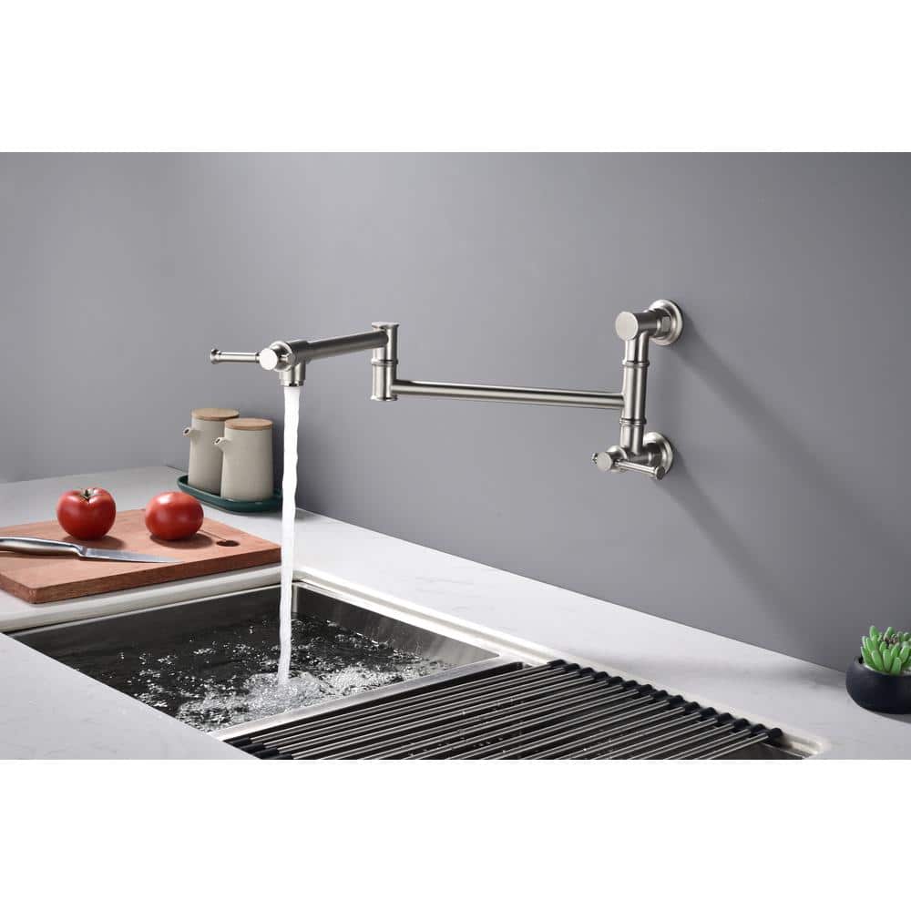  Pot Filler Faucet Wall Mount Pot Filler Faucet, Modern Brass Pot Filler Two-Attachment Wall Mount Folding Kitchen