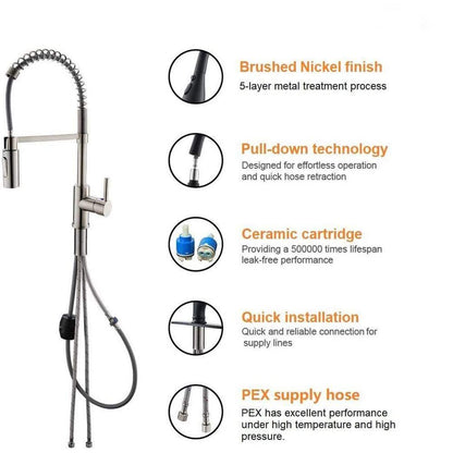  Single Handle Deck Mount Pull Down Sprayer Kitchen Faucet With Deck Plate And Soap Dispenser In Brushed Nickel
