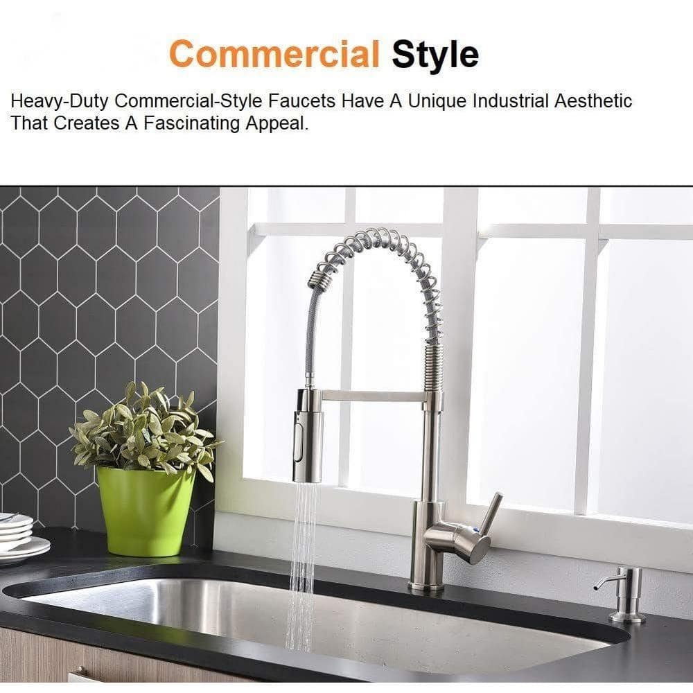  Single Handle Deck Mount Pull Down Sprayer Kitchen Faucet With Deck Plate And Soap Dispenser In Brushed Nickel