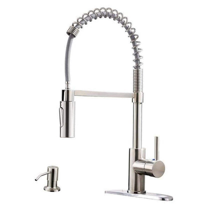  Single Handle Deck Mount Pull Down Sprayer Kitchen Faucet With Deck Plate And Soap Dispenser In Brushed Nickel