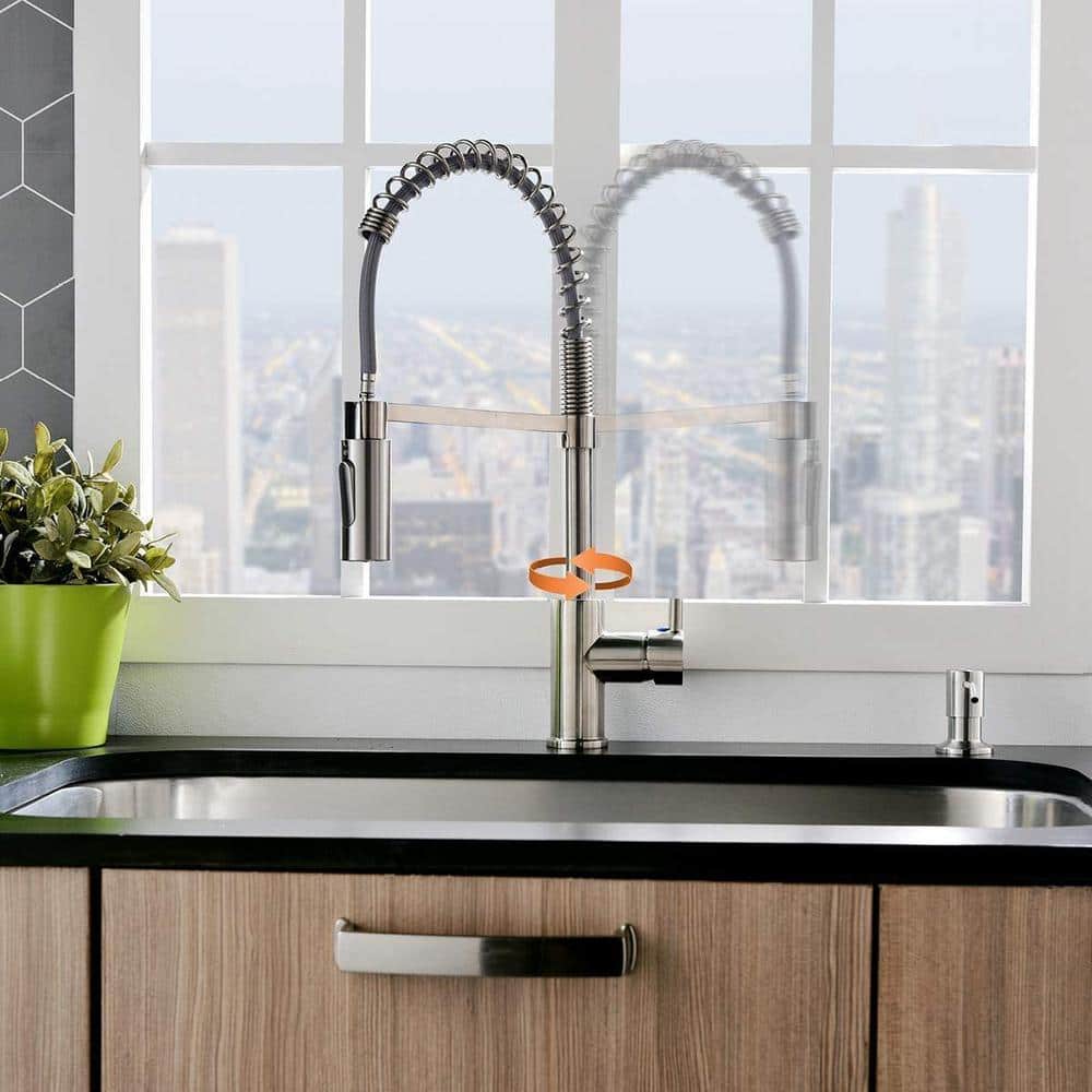  Single Handle Deck Mount Pull Down Sprayer Kitchen Faucet With Deck Plate And Soap Dispenser In Brushed Nickel