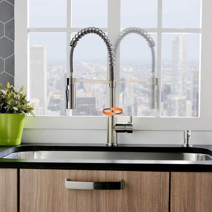  Single Handle Deck Mount Pull Down Sprayer Kitchen Faucet With Deck Plate And Soap Dispenser In Brushed Nickel