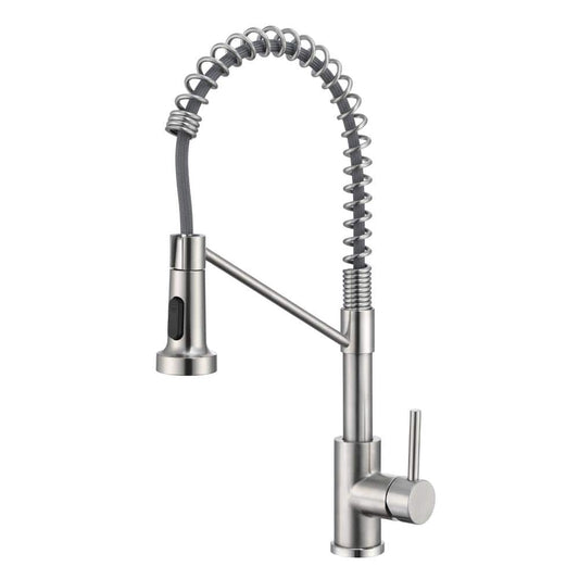  6.69 In. H Single Handle Pull Down Sprayer Kitchen Faucet Single Handle In Brushed Nickel With 360° Spout Swivel