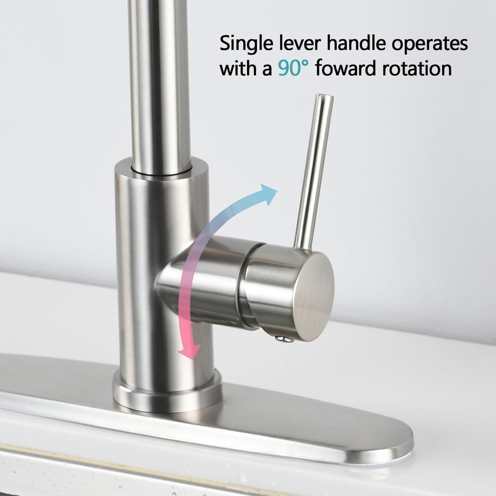  Single Handle Deck Mount Gooseneck Pull Down Sprayer Kitchen Faucet With Deckplate Included In Brushed Nickel