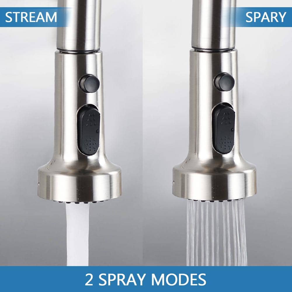  Single Handle Deck Mount Gooseneck Pull Down Sprayer Kitchen Faucet With Deckplate Included In Brushed Nickel