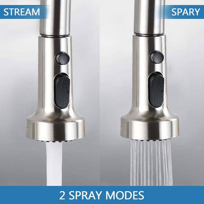  Single Handle Deck Mount Gooseneck Pull Down Sprayer Kitchen Faucet With Deckplate Included In Brushed Nickel