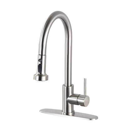  Single Handle Deck Mount Gooseneck Pull Down Sprayer Kitchen Faucet With Deckplate Included In Brushed Nickel