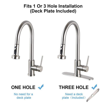  Single Handle Deck Mount Gooseneck Pull Down Sprayer Kitchen Faucet With Deckplate Included In Brushed Nickel
