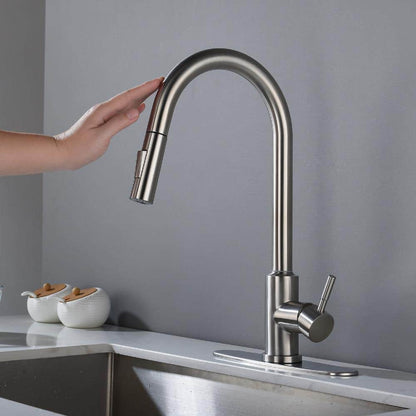  Single Handle Wall Mount Gooseneck Pull Down Sprayer Kitchen Faucet With Deckplate Included And Handle In Brushed Nickel