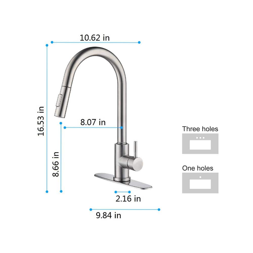  Single Handle Wall Mount Gooseneck Pull Down Sprayer Kitchen Faucet With Deckplate Included And Handle In Brushed Nickel