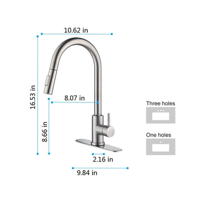  Single Handle Wall Mount Gooseneck Pull Down Sprayer Kitchen Faucet With Deckplate Included And Handle In Brushed Nickel