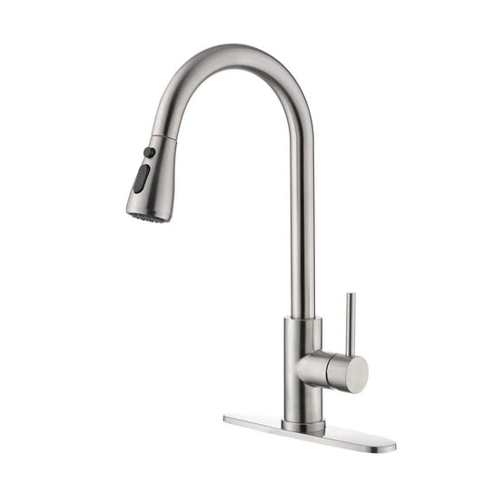  Single Handle High Arc Brushed Nickel Pull Down Sprayer Kitchen Faucet,Single Level Stainless Steel Kitchen Sink Faucets