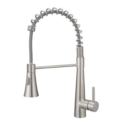 Single Handle Pull Down Sprayer Kitchen Faucet 15.2 In. 360 ° Spout Swivel Stainless Steel Taps In Brushed Nickel