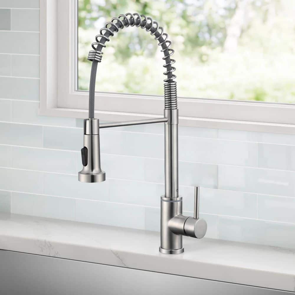  Single Handle Pull Down Sprayer Kitchen Faucet Single Handle With LED Light In Brushed Nickel
