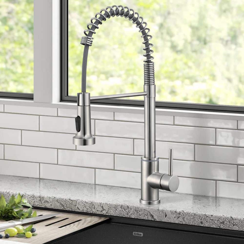  Single Handle Pull Down Sprayer Kitchen Faucet Single Handle With LED Light In Brushed Nickel