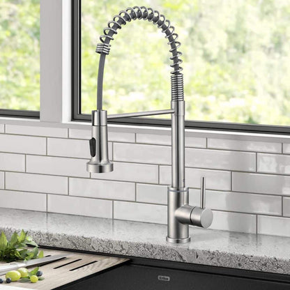  Single Handle Pull Down Sprayer Kitchen Faucet Single Handle With LED Light In Brushed Nickel