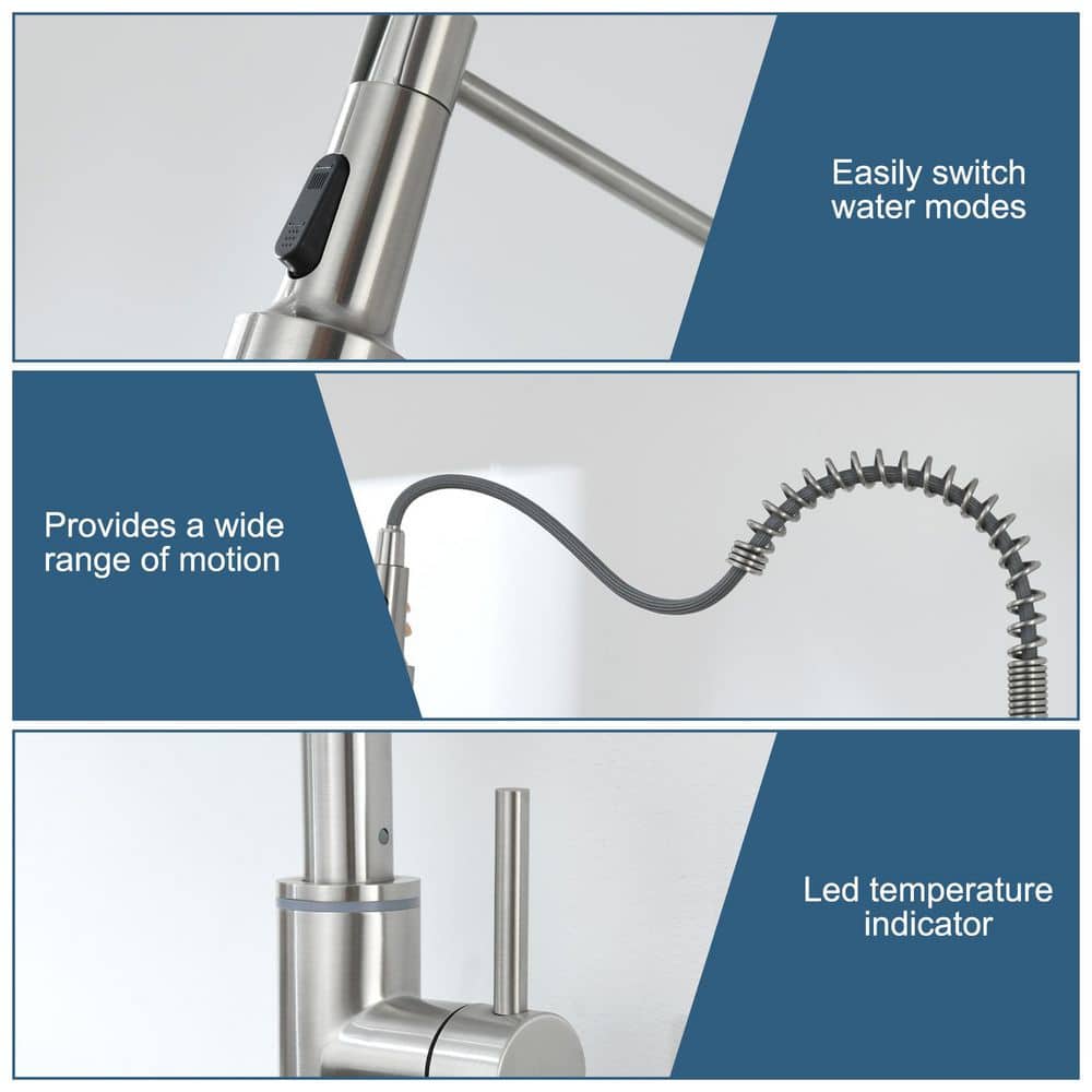  Single Handle Pull Down Sprayer Kitchen Faucet Single Handle With LED Light In Brushed Nickel