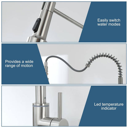  Single Handle Pull Down Sprayer Kitchen Faucet Single Handle With LED Light In Brushed Nickel