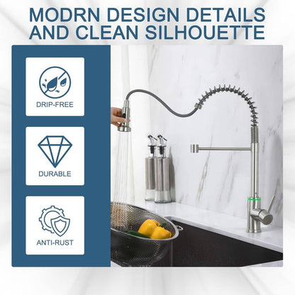  Single Handle Pull Down Sprayer Kitchen Faucet Single Handle With LED Light In Brushed Nickel