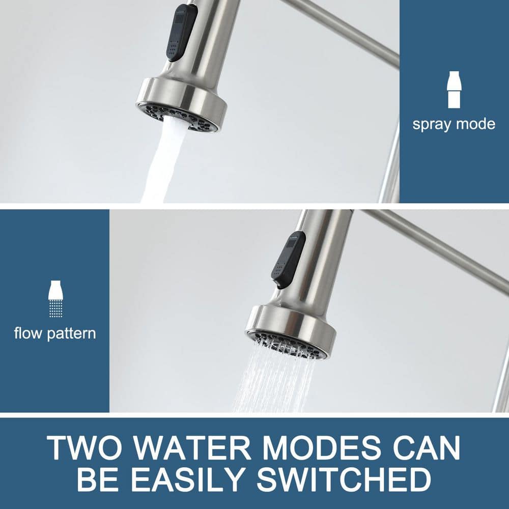  Single Handle Pull Down Sprayer Kitchen Faucet Single Handle With LED Light In Brushed Nickel
