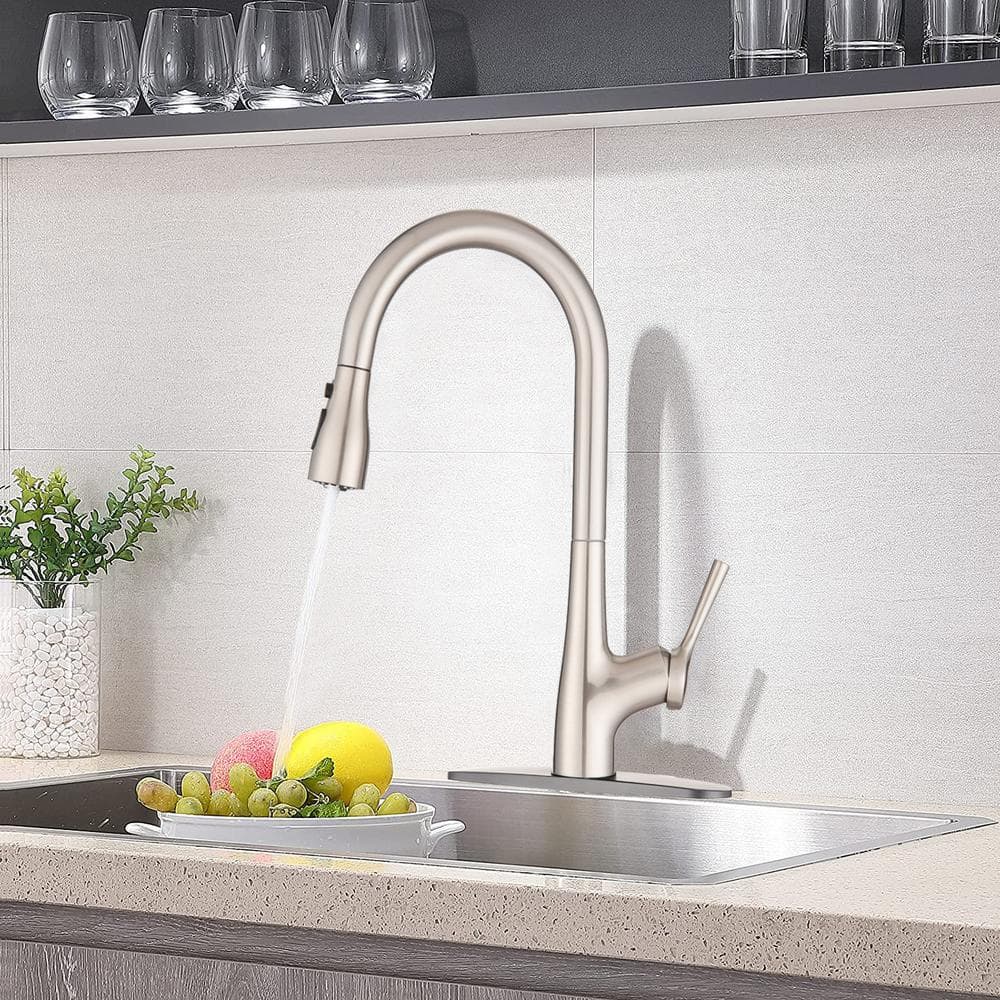  Single Handle Pull Down Sprayer Kitchen Faucet With In Brushed Nickel